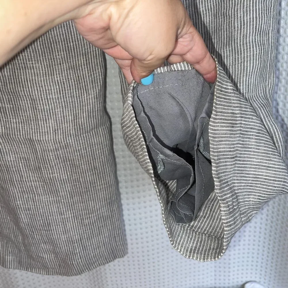 WOMENS BANANA REPUBLIC MARTIN FIT GRAY / WHITE STRIPED LINED LINEN PANTS SIZE 2